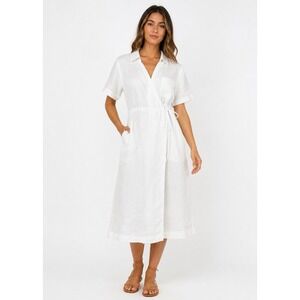Athleta Playa Wrap Dress NWT Size 4 White 100% Linen Midi Coastal Quiet Luxury